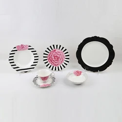 Luxury dinnerware bulk restaurant gold rim ceramic dinner set for wedding