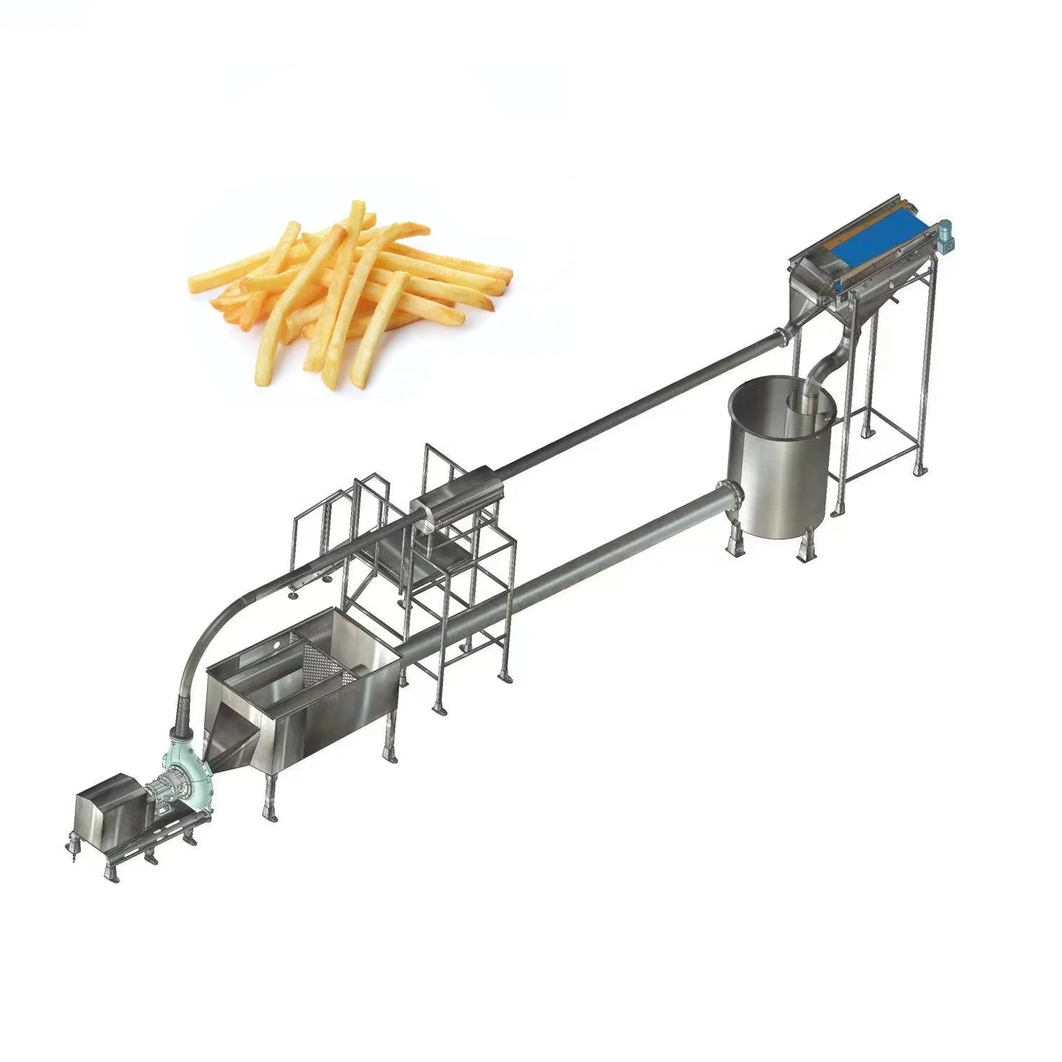 Full Automatic Potato Chips Processing Line Potato Stick fry Making Machinery