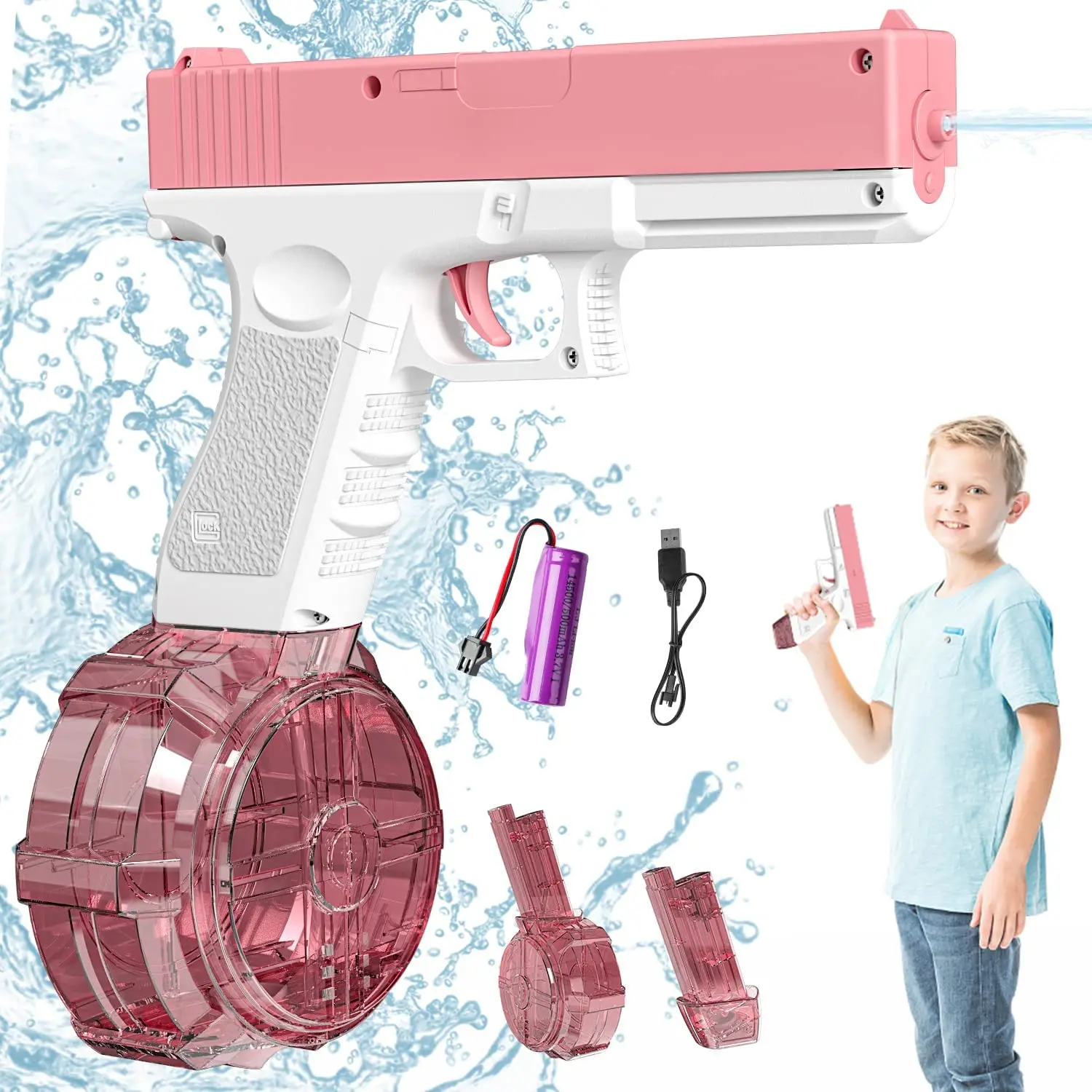 High Capacity Automatic Electric Water Gun Burst Blaster Battery Powered Long Range Glock Water Gun Outdoor Summer Toys