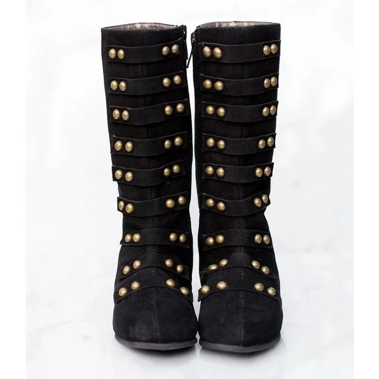 Perfectly with Jeans or Leggings Kids Fashion Knee Black Suede Military Long Boots For Girls