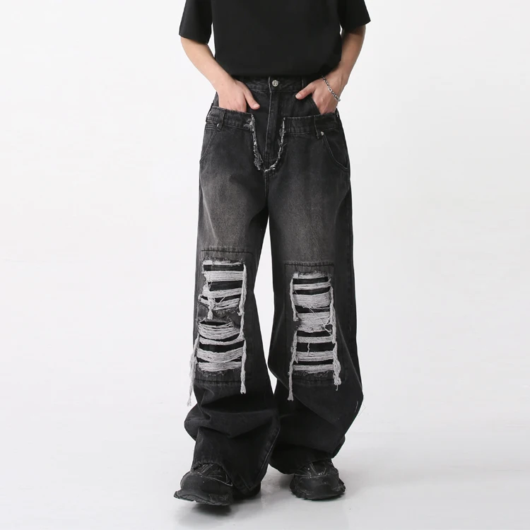 OEM factory Custom men ripped jeans hip hop loose fit jeans men jeans men denim