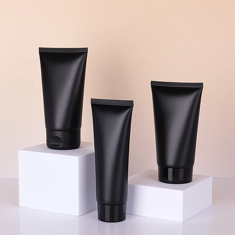 Custom logo matte black cosmetic plastic soft squeeze tube 100ml 150ml 200ml facial wash hand body cream bottle packaging