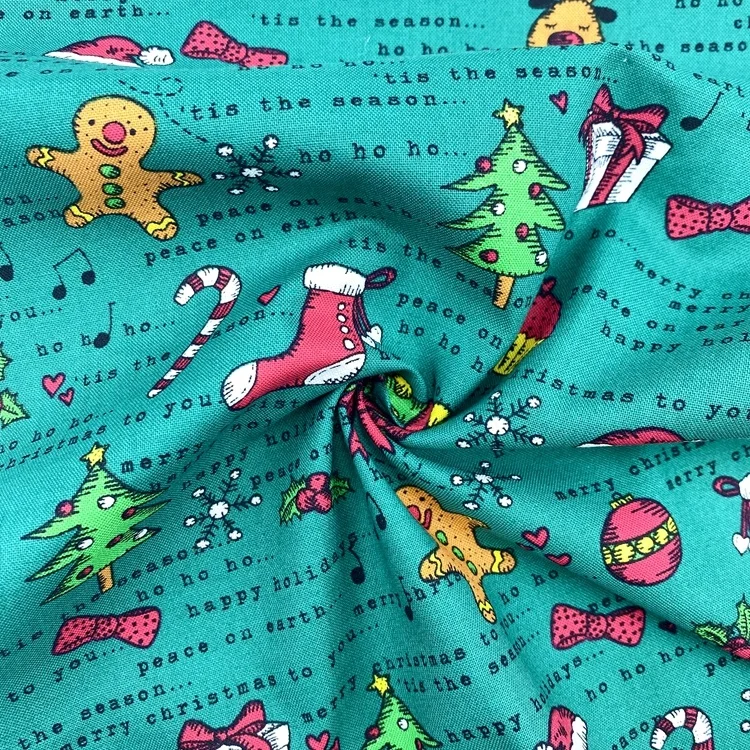 By the yard meter organic woven 150gsm comic christmas printed 100 % cotton fabrics