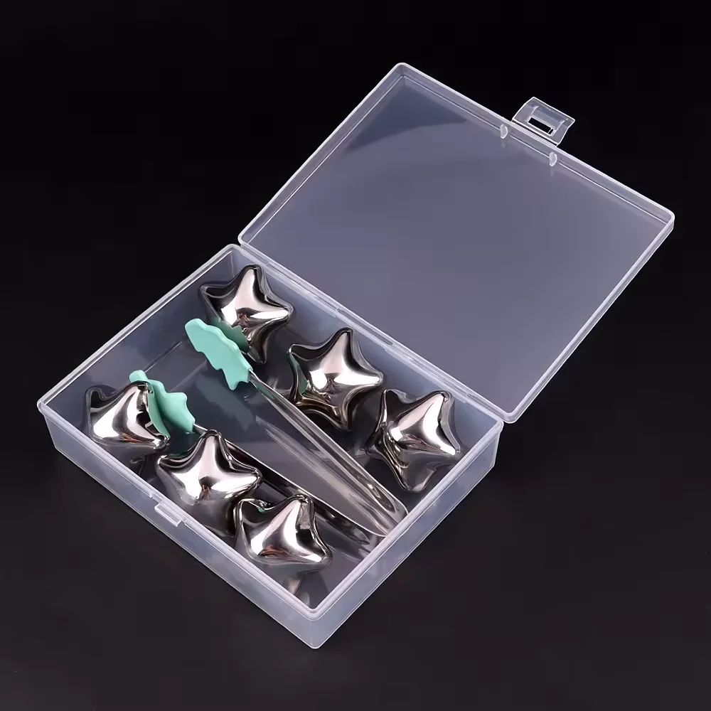 Reusable Cooling Stainless Steel Whiskey Stones Customized LOGO gift Box Metal Ice Cubes Rocks for barparty