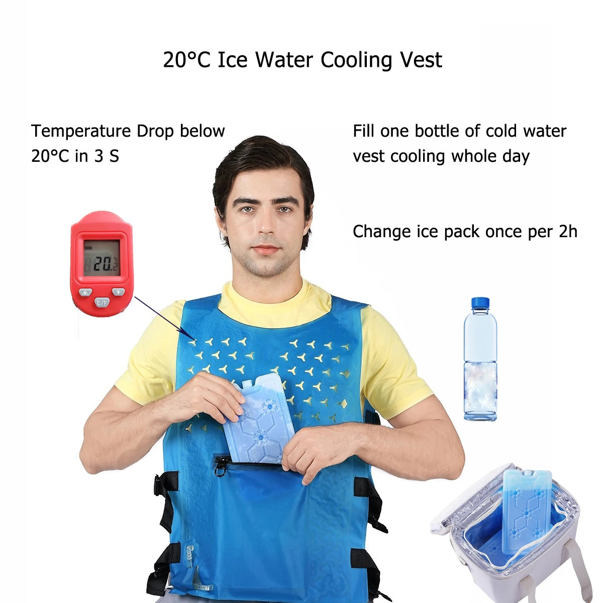 New Invented 20 Degree Celsius Breathable & Dry Ice Water Cooling Vest Light