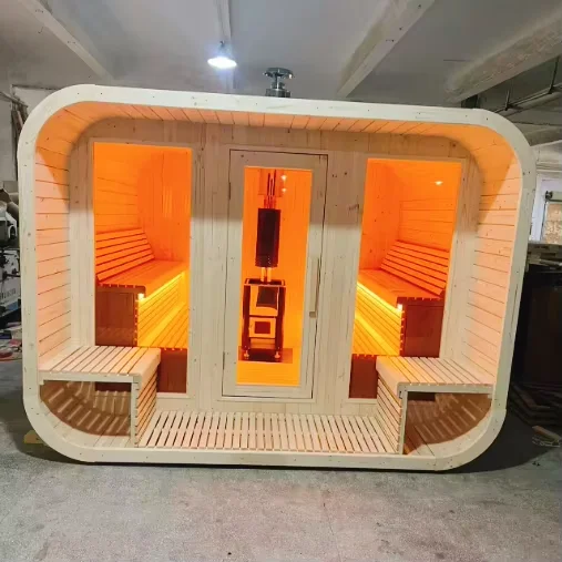 Luxury Canadian Red Cedar Outdoor  dry and wet steam sauna room can be wood stove electric stove sauna  2-6 people hot sale
