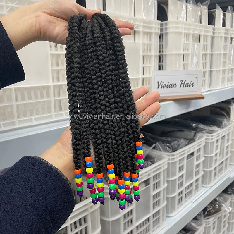 Vivian hair products wholesale kids ponytail extensions with beads braided ponytail beads for kids colorful acrylic clear beads