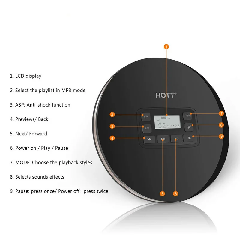 Portable CD Player, HOTT CD611 Personal Compact Disc Player with LCD Display, Electronic Skip Protection Anti-Shock Function