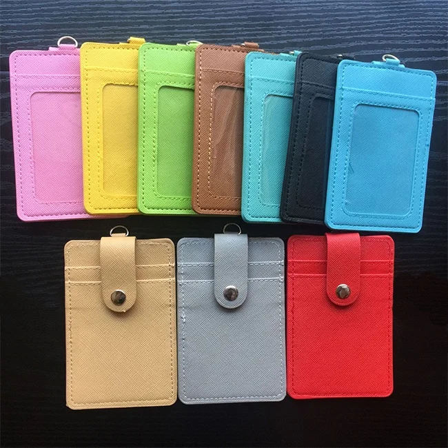 custom logo gift leather bus card holder wallet cardholder zipper student employee id card case pocket pu leather card holder