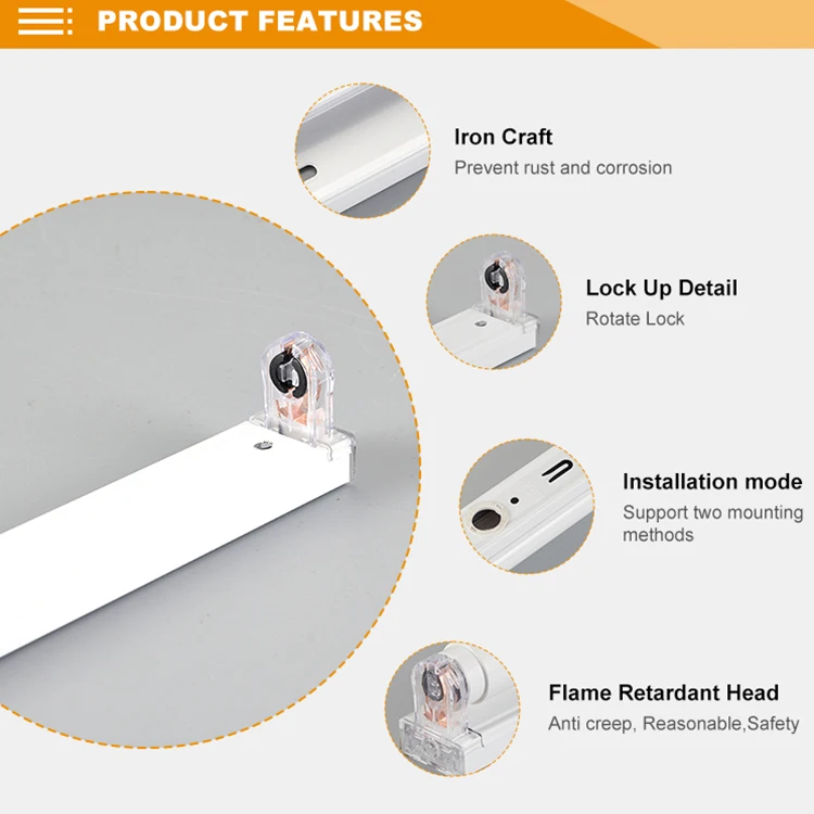 Hot Sale Led Batten Lamp Holder Hanging Ceiling Mounted Aluminum T8 Led Tube Light Bracket Fitting