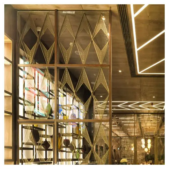 Country Style Stainless Steel Electroplate Color Decorative Wall Gold Panels Metal Matt Golden Folding Screen Room Divider