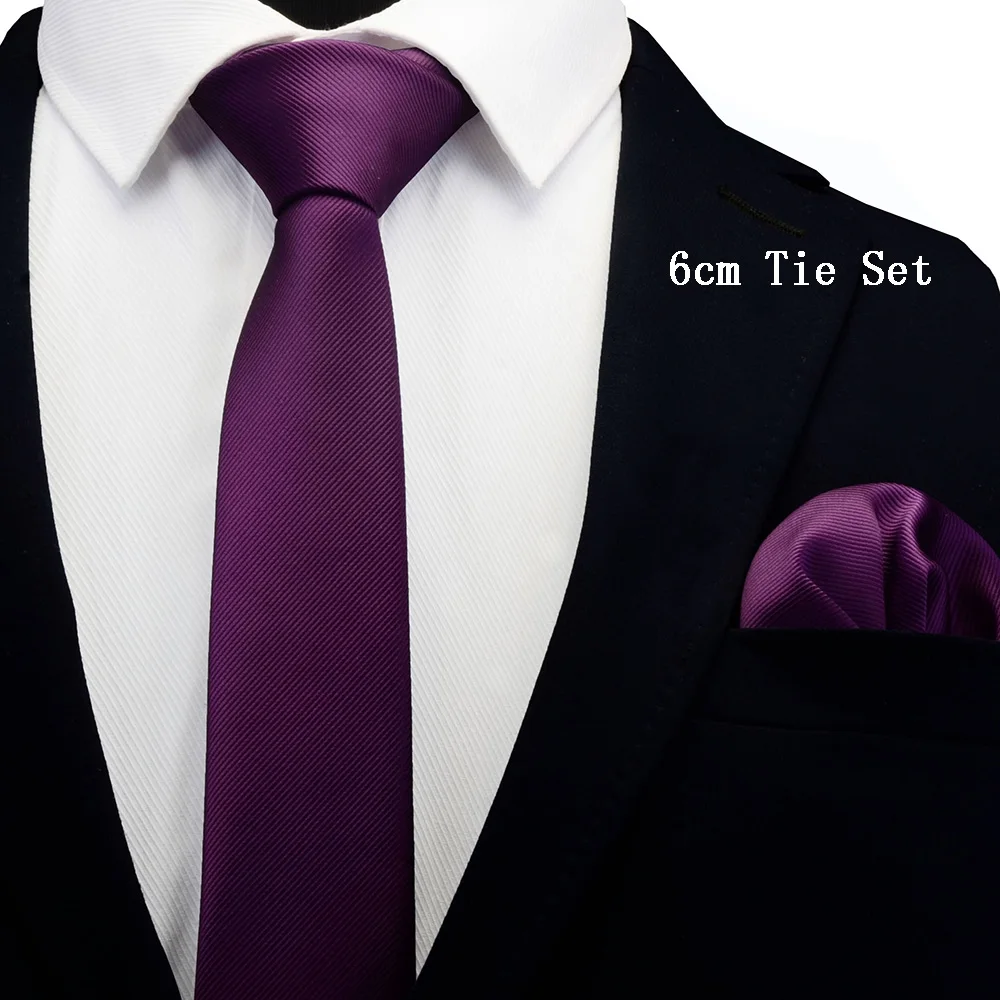 6cm Men Silk Ties  Hanky Set Solid Color Formal Wedding Necktie Jacquard Woven Tie Handkerchief for Men Business Suit Wedding