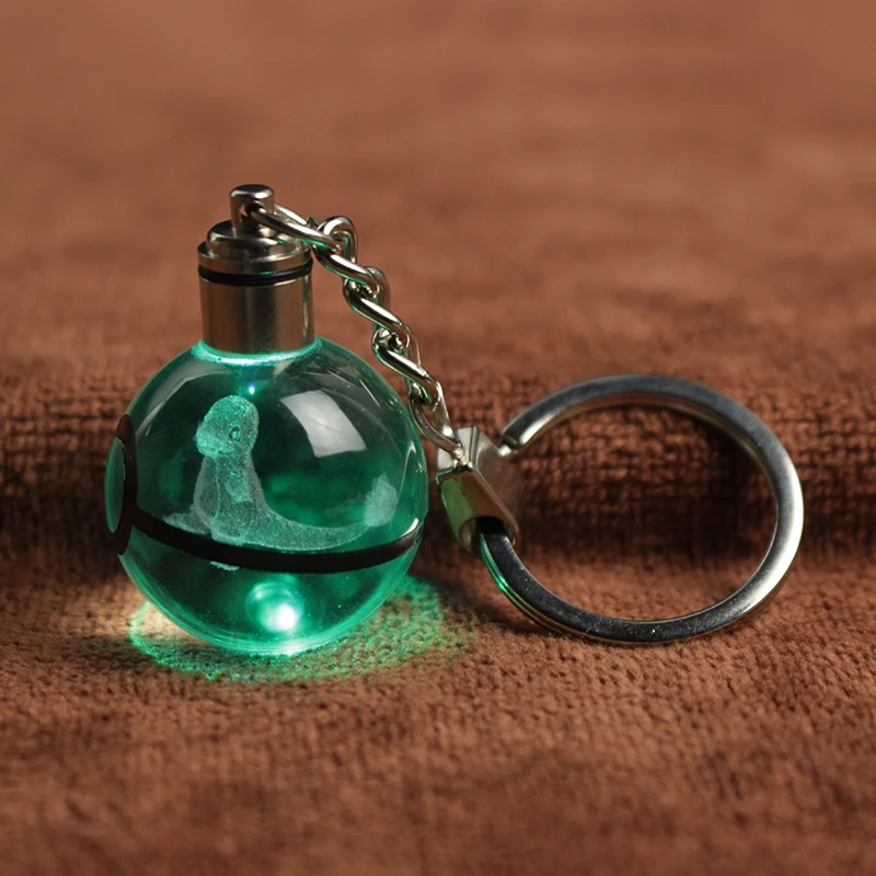 Hot Game 3D Laser Pokemon Keychain Crystal Stock Led Keyring Pokemon Ball Figures Monster Kid Birthday Gifts