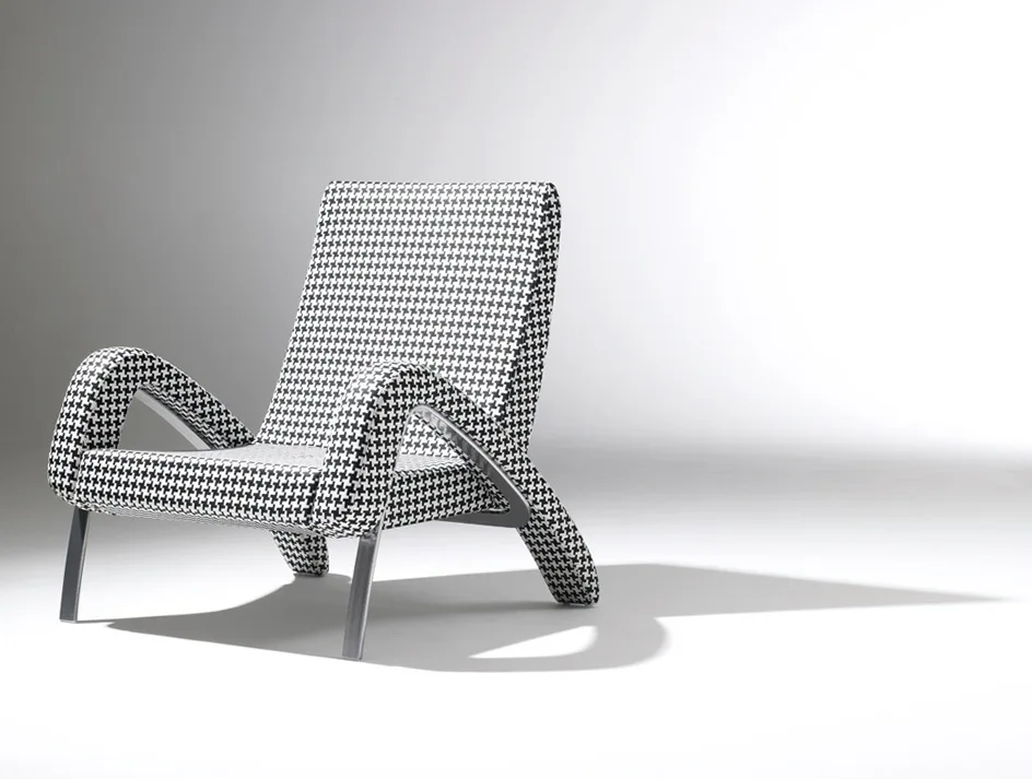 Nordic Modern Single Chair Light Luxury Metal Stainless Steel Houndstooth Fabric Bedroom Balcony Armrest Leisure Home Furniture