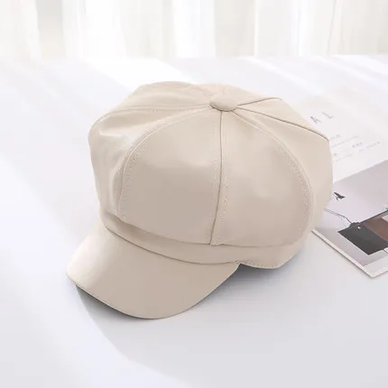
Womens Hat Pu Leather Beret Newsboy Cabbie Hats Caps Outdoor Lady Baseball Cap 
