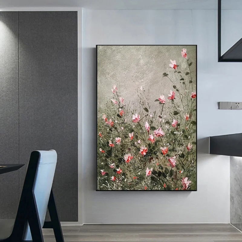 Hand Painted Cotton Canvas Wall Art Vintage Wildflower Field Landscape Hand Made Oil Palette Knife Painting For Decor
