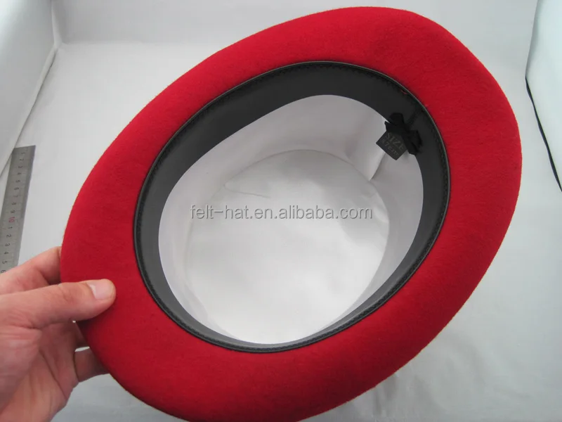 Festival 100% wool felt red top hat with feather trim