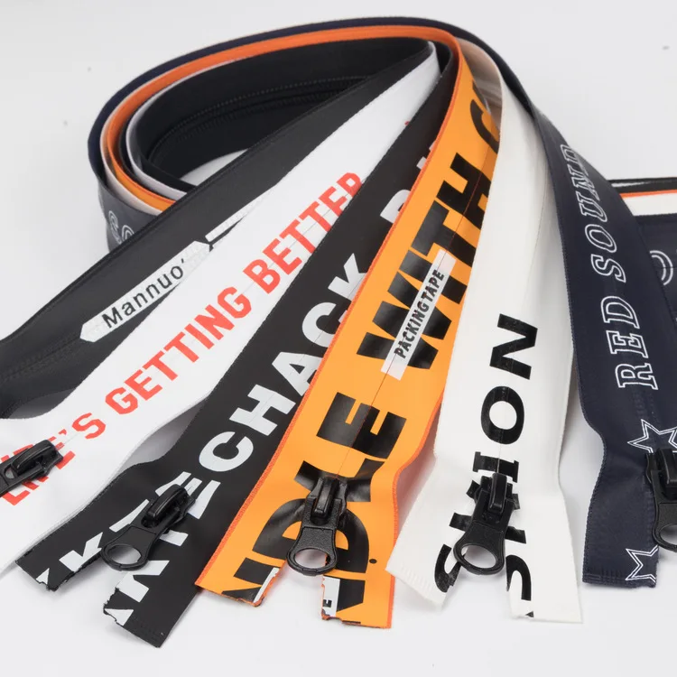 High Quality Custom 5# Pint Logo Waterproof Zipper Open End Close End Custom Design For Garment Clothes Handbags