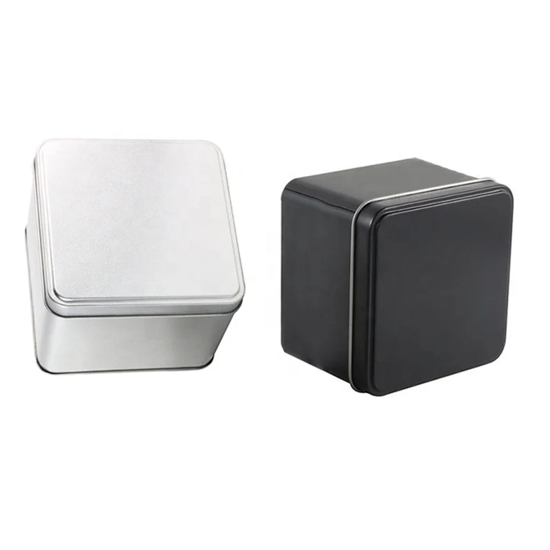 Custom Empty Square Gift Packaging Tin Cans Silver tea Tin Box Black Metal gift Tin Case (NIR12)