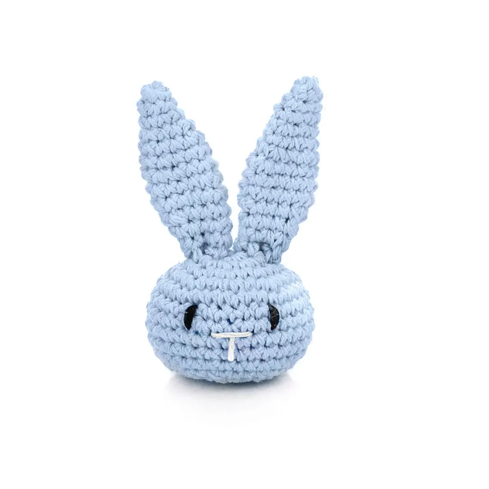Amazon New Cute Rabbit Head Animals  Crochet Baby Hand-made Rattle Teether Bunny Toy with 100% Cotton Wool and Bells
