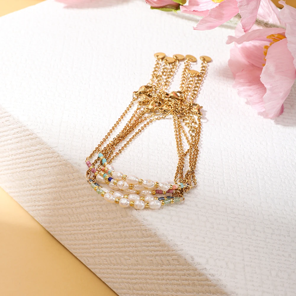 Simple Streetwear Cute Pearl Bracelet Glass Seed Beads Gold Color Chain Bracelets For Women On The Hand Charm Jewelry