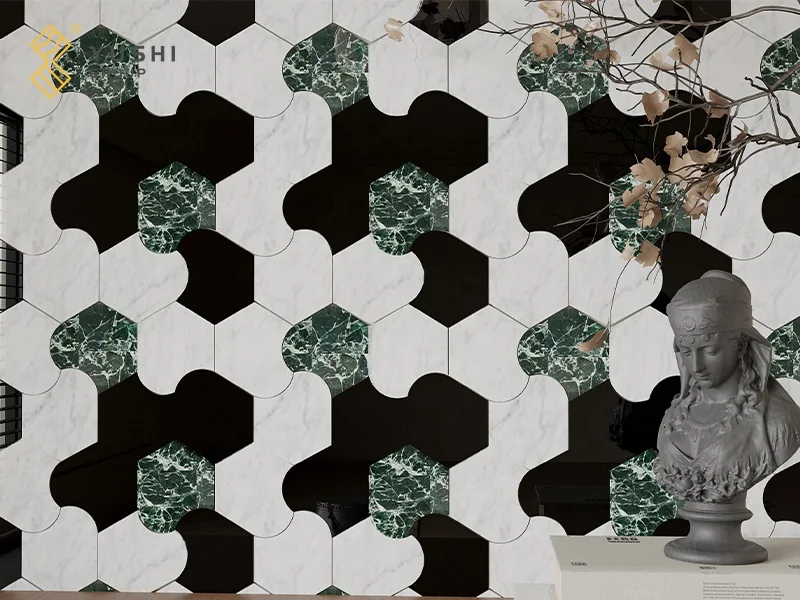 YUSHI Mosaic Marble Crystal White Inlay Calacatta White Coral Red Marble Mosaic Tile for Wall Decoration or Kitchen Backsplash