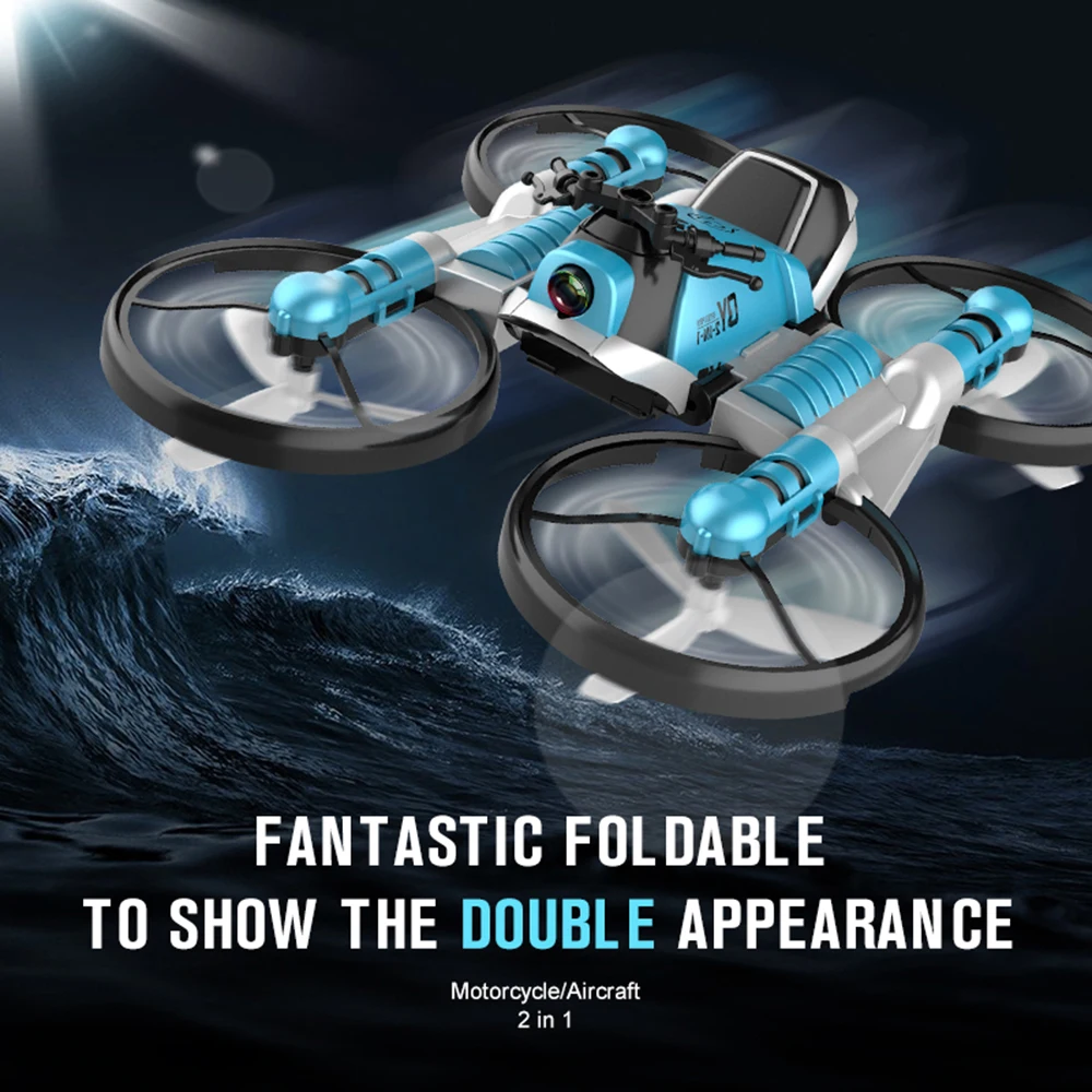 Factory Outlet New 2 In 1 Land And Air Drone Professionnel Rc Motor Bike Racing With Camera Radio Control Quadcopter Drones Toy