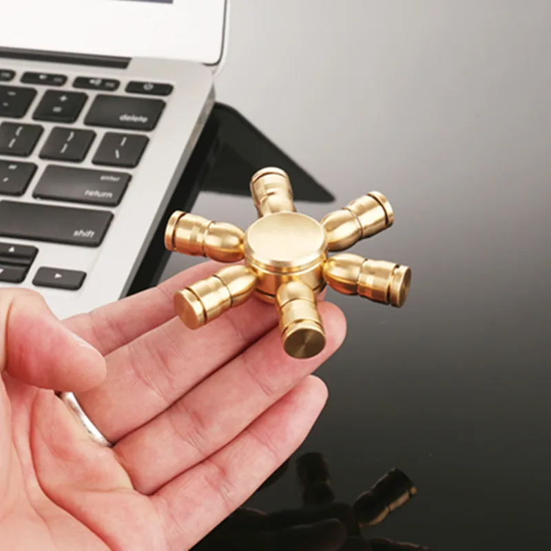 Copper Fidget Spinner 6 Arm Rotation 7 Axis Detachable Finger Spinner Decompression Toy