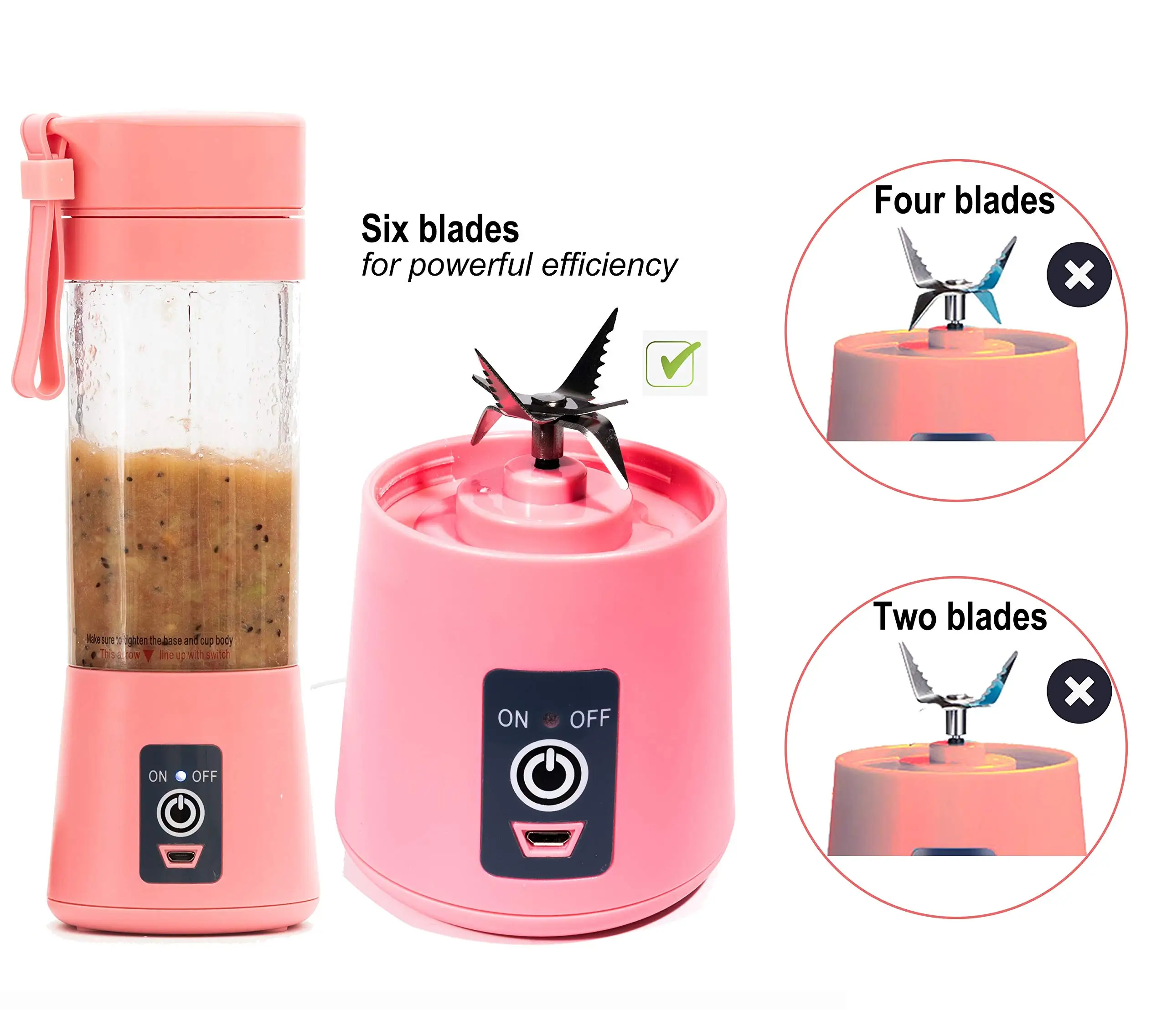 Wholesale  USB Rechargeable Mini Juicer Juicer Blender  6 Blades Juicer Cup Machine  Portable Electric Fruit  Blender