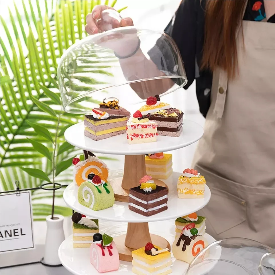 Home Hotel Store European Dustproof Display Glass Cover Cake Decorations ceramic Cake Stand With Glass Cover