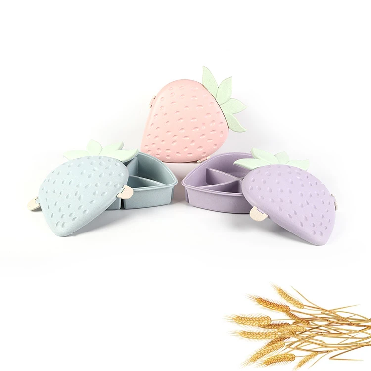 Creative biodegradable wheat straw fiber strawberry snack plate tableware