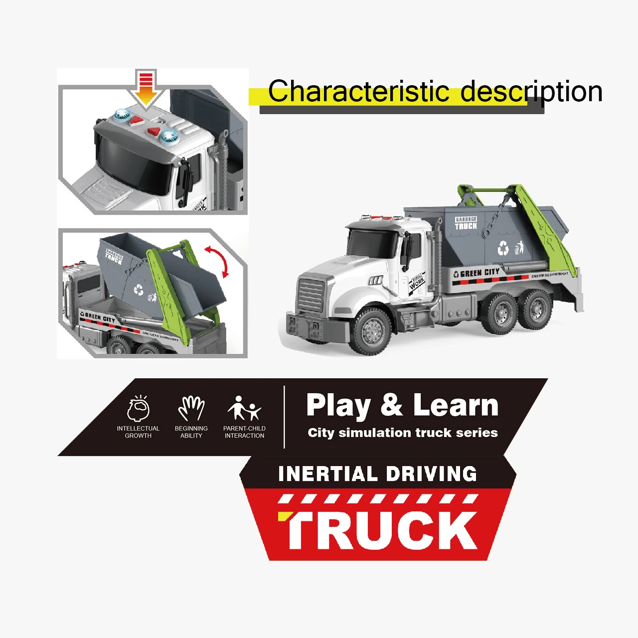 Boy Inertial Toy Truck with Light Sound Plastic Friction Transportation Car Movable Joints Educational Play Learn Vehicle Kids