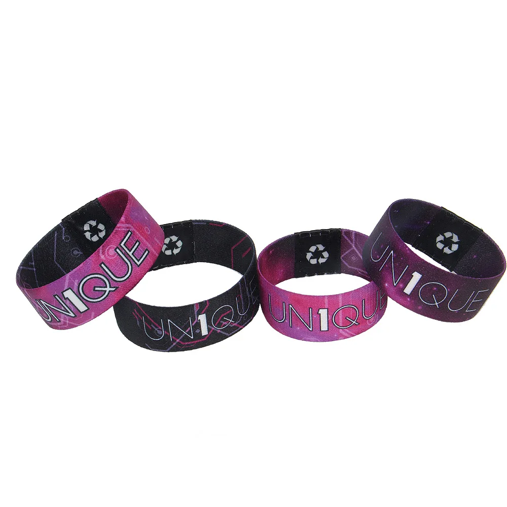 
Unique design custom logo sublimation printing elastic wristband with fabric label 