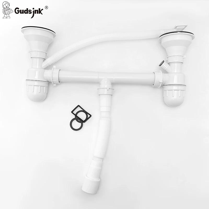 Gudsink Top Grade Kitchen Sink Drainage Strainer Stainless Steel Drainer Waste Pipe double pvc plastic bottle trap waste trap