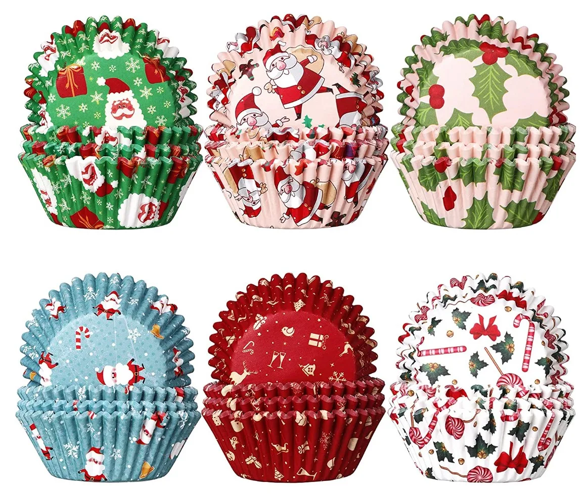 Christmas Candy Cupcake Liners Colorful Paper Baking Cups Cupcake Wrappers Wraps Muffin Case Trays