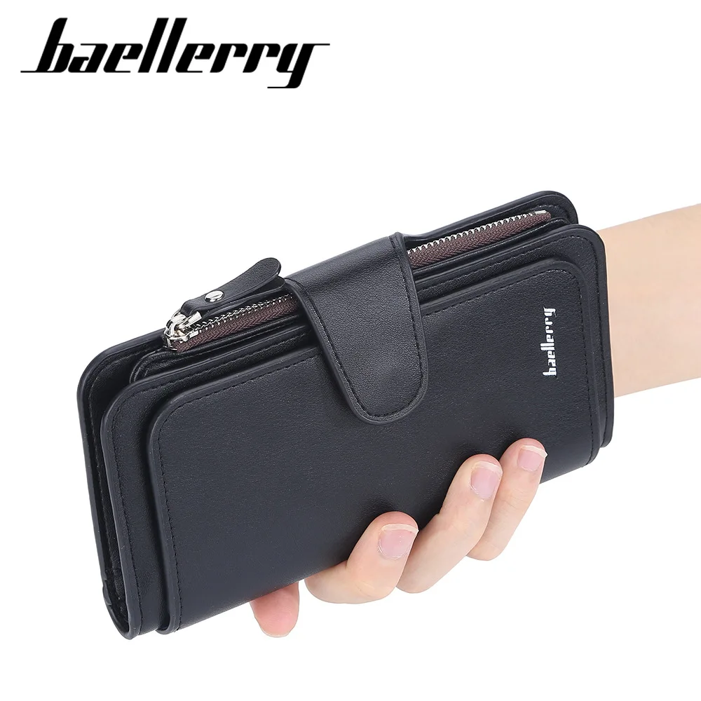 Baellerry 2022 Classic retro Style PU Leather fashion Long Style Wallet For Woman,Lady Vintage Button large capacity purse bag