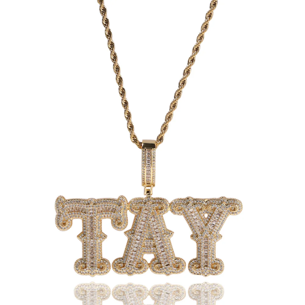 Luxury Full Diamond letter Pendant Nameplate Hip Hop Iced Out Jewelry  Custom Name Necklace For Women Men Fashion Jewelry