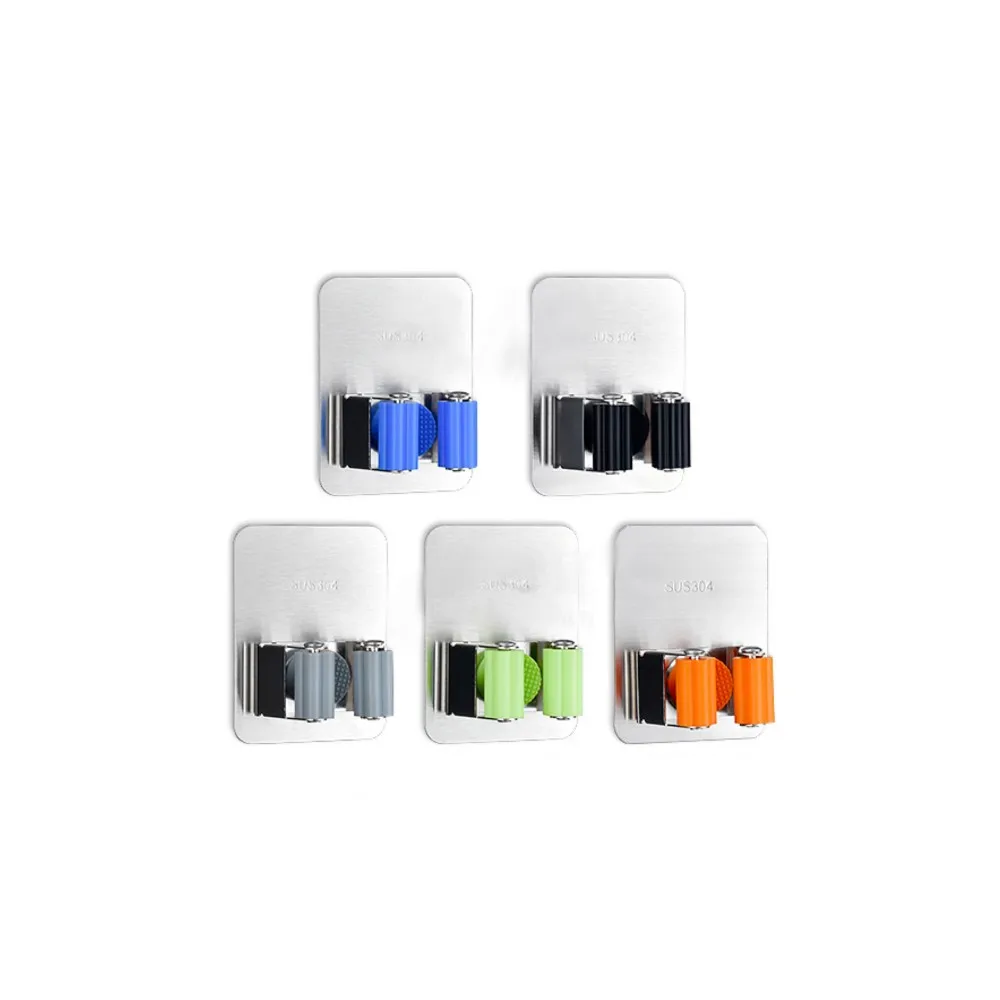 304 Stainless Steel Wall Mount Self-Adhesive Non-Slip Heavy Duty Garden Tool Holder Garage Bathroom Organizer Mop Broom Holder