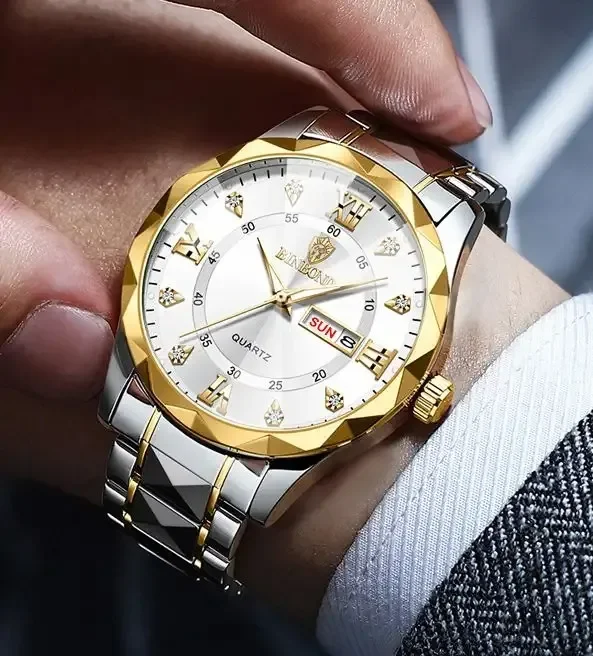 BINBOND 2521 Hot Sale Fashion Hot Sale Mens Watch  Luminous Calendar Quartz Wristwatch Men Stainless Steel Watch