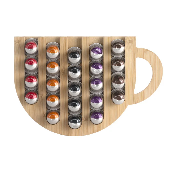Wall Mounted Bamboo Coffee Pod Holder Organizer Wooden Storage Organizer Wall Mounted Coffee Capsules Holder for Kitchen Counter