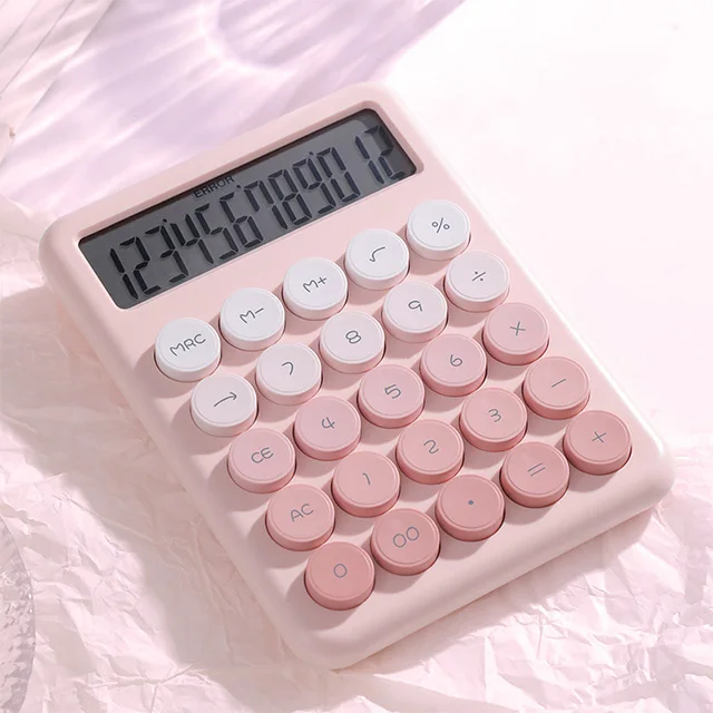 Cute Colorful Candy Portable Desk Calculator Typewriter-Inspired Mechanical Key Large Screen Round Button