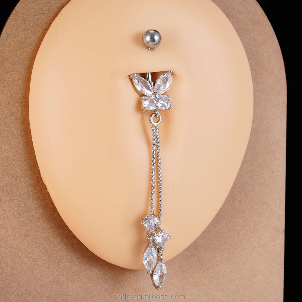 Long tassel belly ring new butterfly navel button ring fashion jewelry banana ring female male