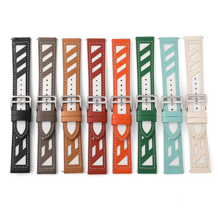 Adepoy S-L002 22mm Genuine Leather Patchwork Canvas Watch Strap For Samsung Gear S3/Gear 2/Galaxy Watch Band Universal Wristband