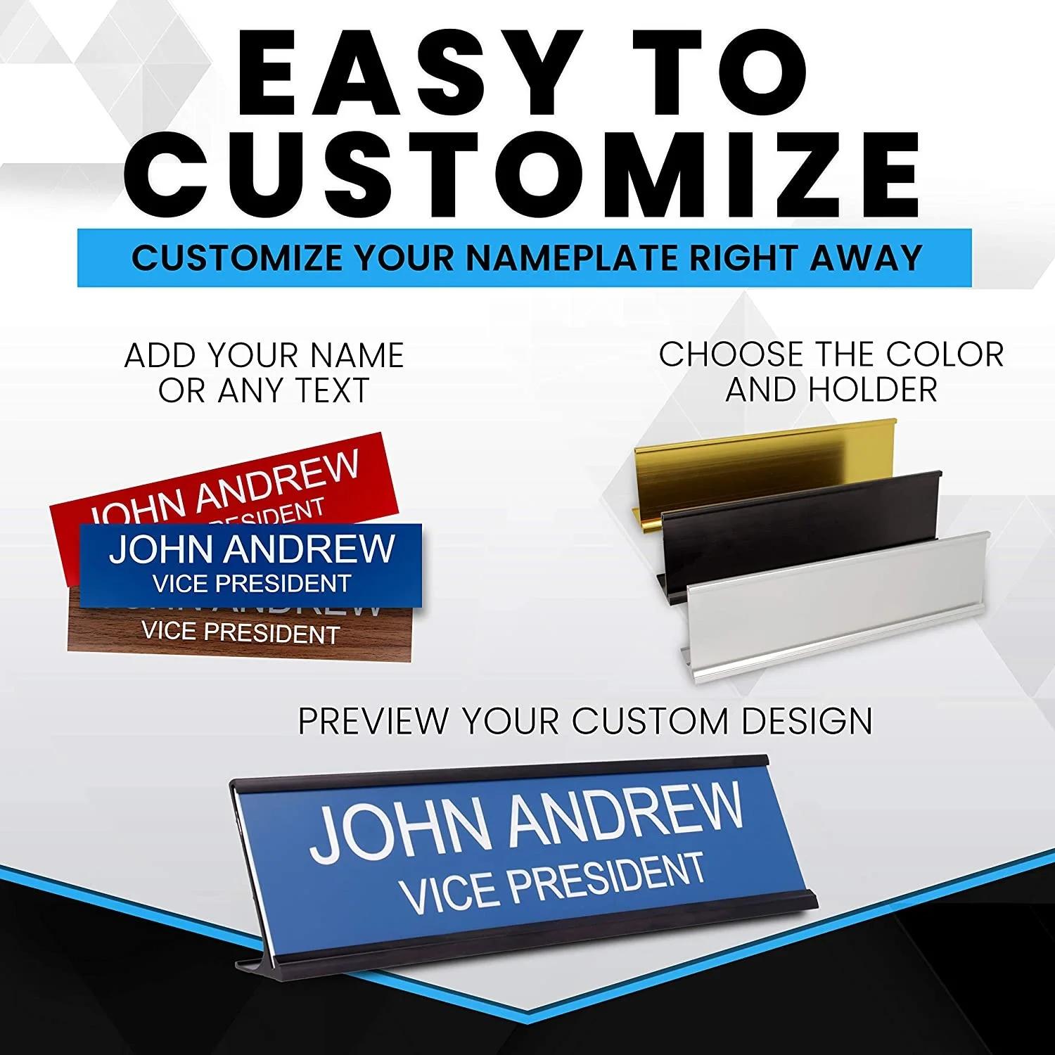 Персонализированная табличка с именем офиса на заказ с настенным или настольным держателем