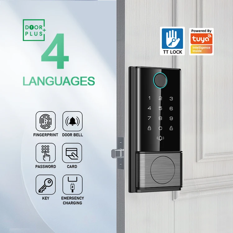 Doorplus Bluetooth Digital Keyless Entry Smart Home Smartlock Door Password TUYA Smart Finger print Lock For Front Door