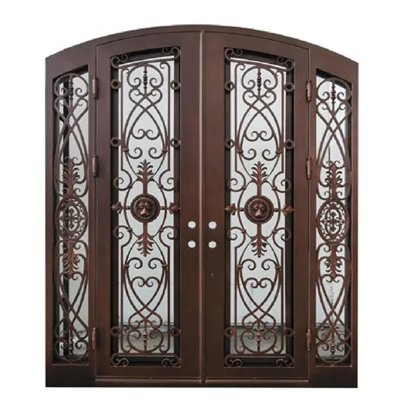 ABYAT Luxury Exterior Front Door Shatter Glass Design Square Arch Wrought Iron Doors