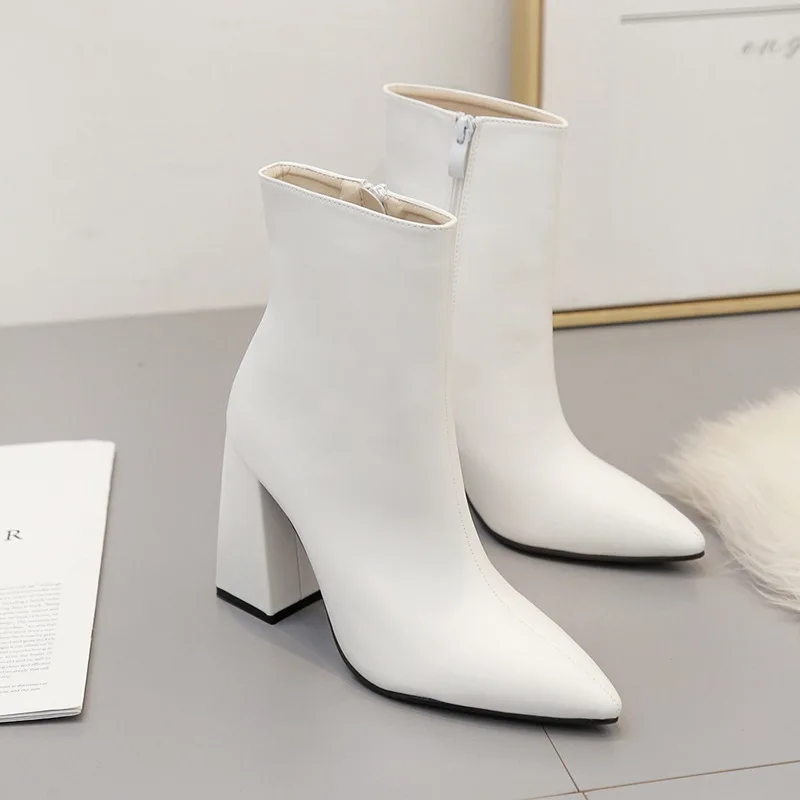 
or60518b Solid white color boots for lady Europe and America style simple women boots high heel women shoes 