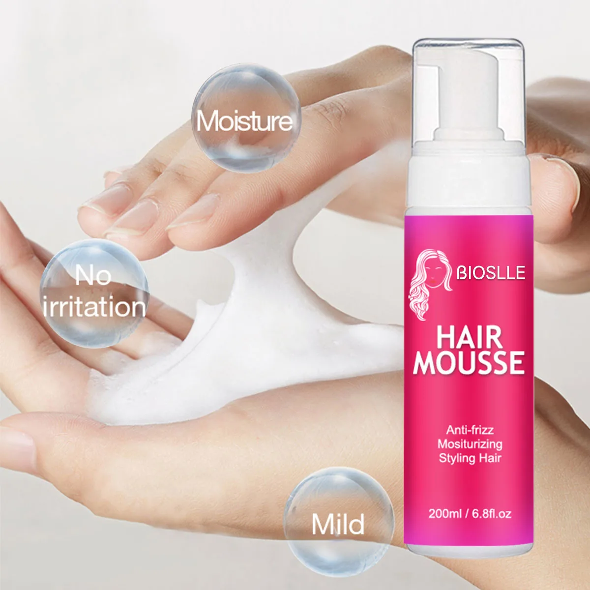 BIOSLLE Private Label Custom Logo Braids Strong Hold Define Curl Anti-frizz Wigs Styling Hair Foam Hair Curly Mousse