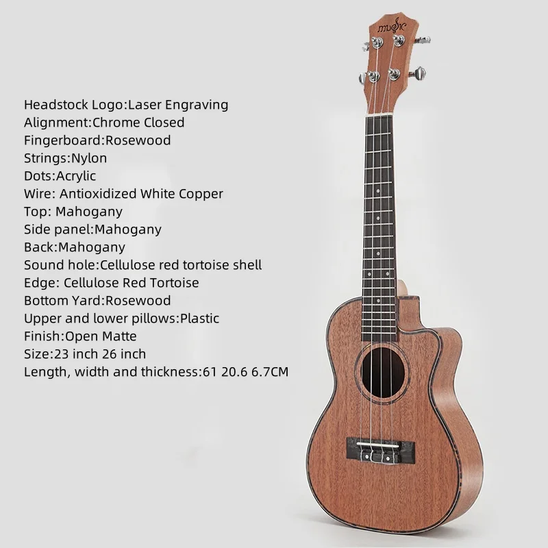 China factory wholesale musical instruments 21 23 26 inch Hawaiian ukulele small guitar ukulele
