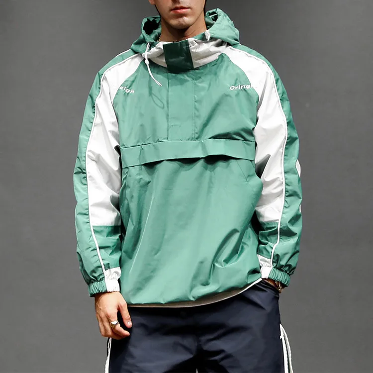 Hot Custom Printed Nylon Waterproof Fall Coat Half Zip Colorblock Windbreaker Jacket